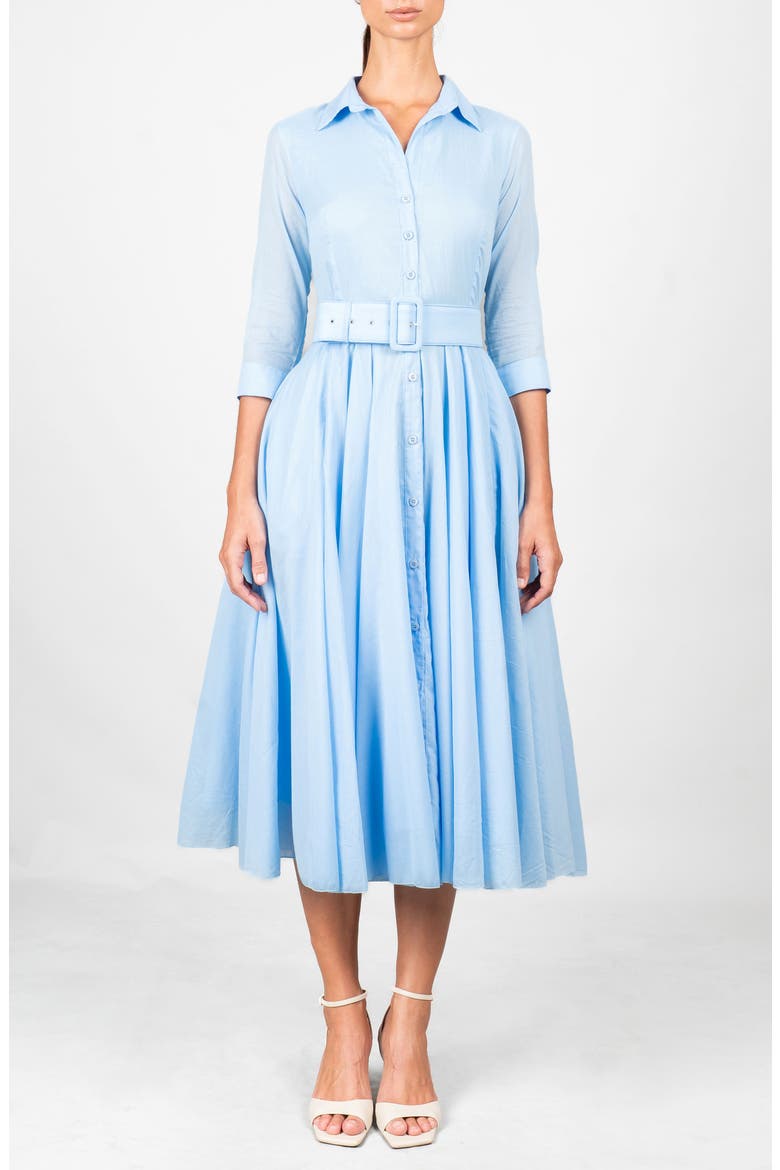 Blue Belted Midi Shirtdress, Main, color, Solid Soft Blue