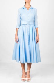 SAMANTHA SUNG Blue Belted Midi Shirtdress