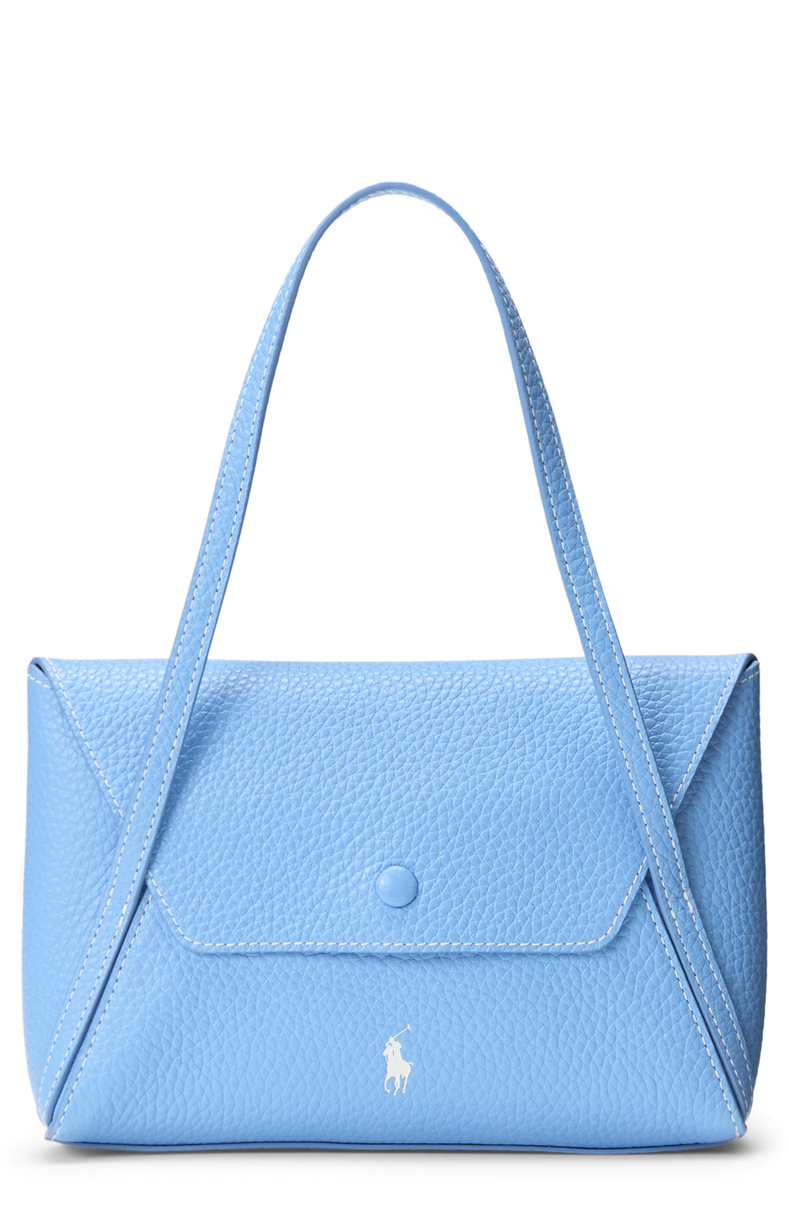 Polo Ralph Lauren Polo Play Pebble Leather Envelope Shoulder Bag, Main, color, Baby Blue