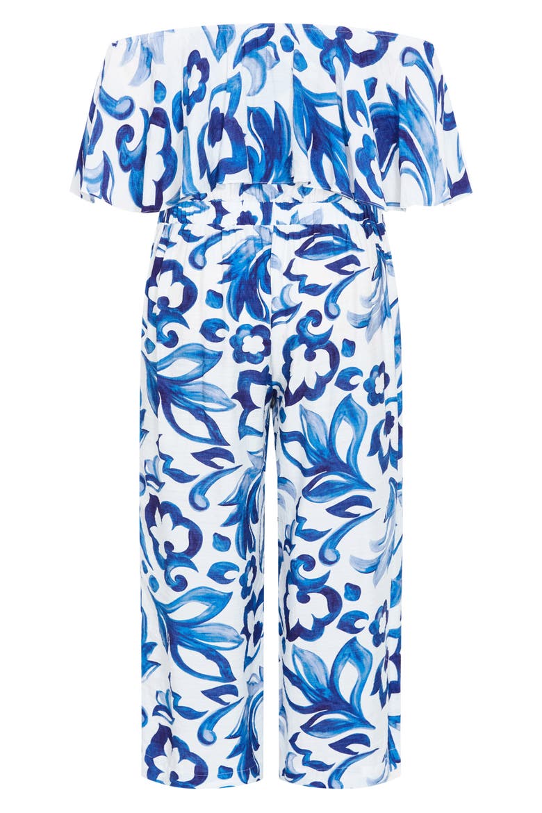 Off the Shoulder Floral Print Jumpsuit, Alternate, color, MYKONOS
