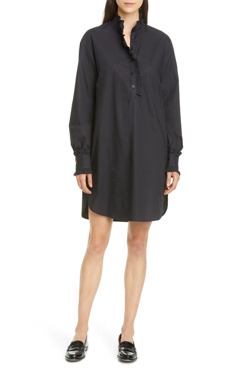 Birgitte Herskind Lady Tunika Ruffle Long Sleeve Poplin Shirtdress, Main, color, 