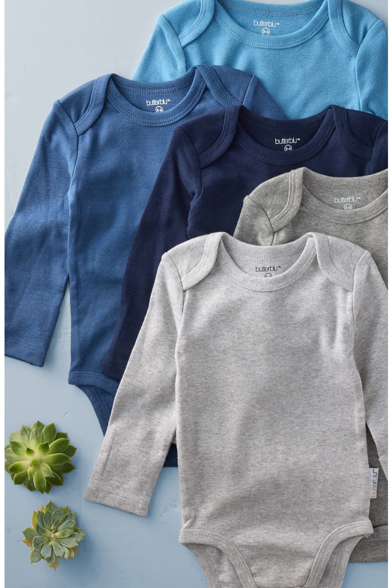 Blake Long Sleeve Organic Cotton Assorted 5-Pack Bodysuits, Alternate, color, BLUE