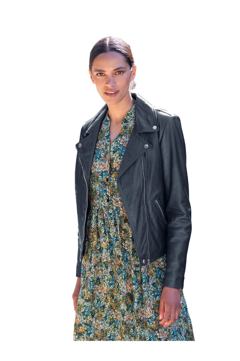 Leather Biker Jacket, Main, color, Indigo