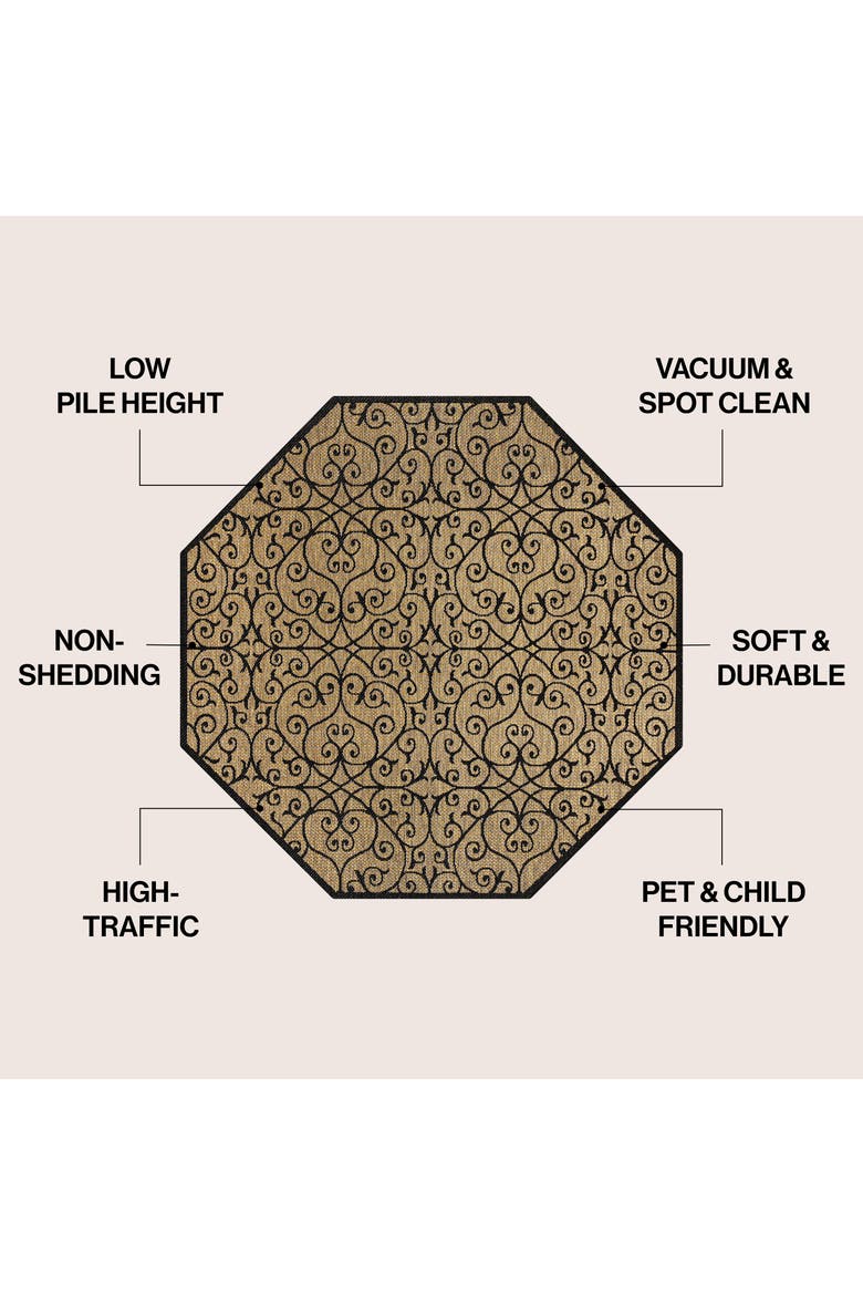 Madrid Vintage Filigree Textured Weave Octagon Indoor/Outdoor Area Rug, Alternate, color, Black/Khaki