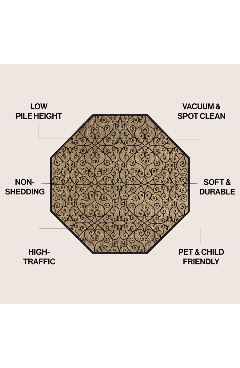 JONATHAN Y Madrid Vintage Filigree Textured Weave Octagon Indoor/Outdoor Area Rug, Alternate, color, Black/Khaki