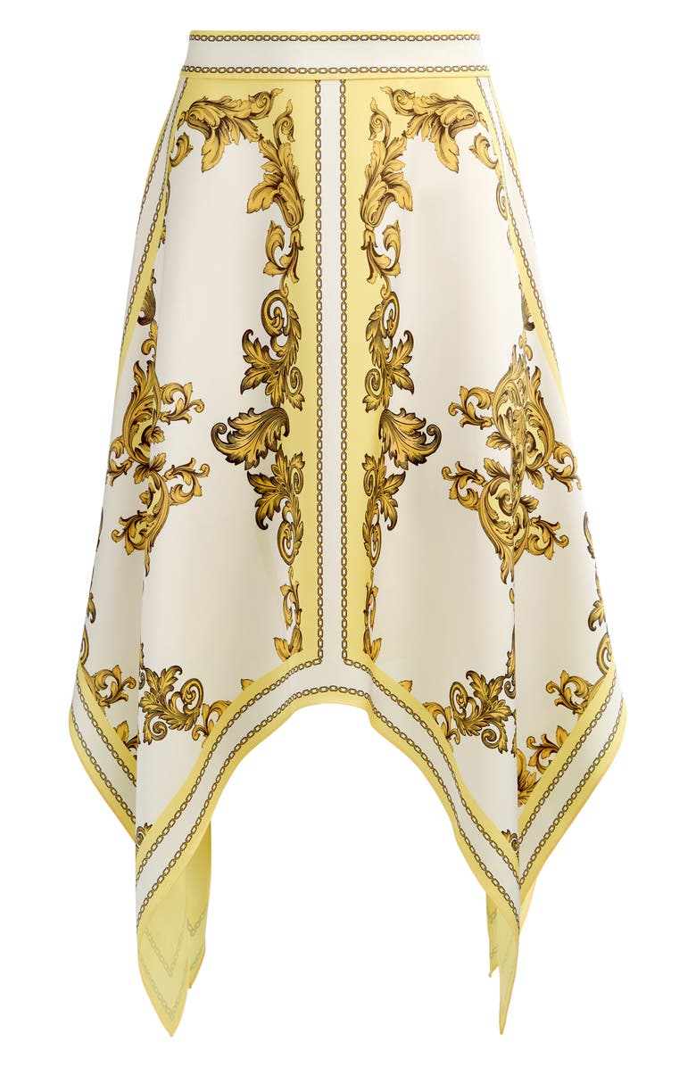 Alice + Olivia Davina Print Handkerchief Hem Skirt, Alternate, color, Golden Coast