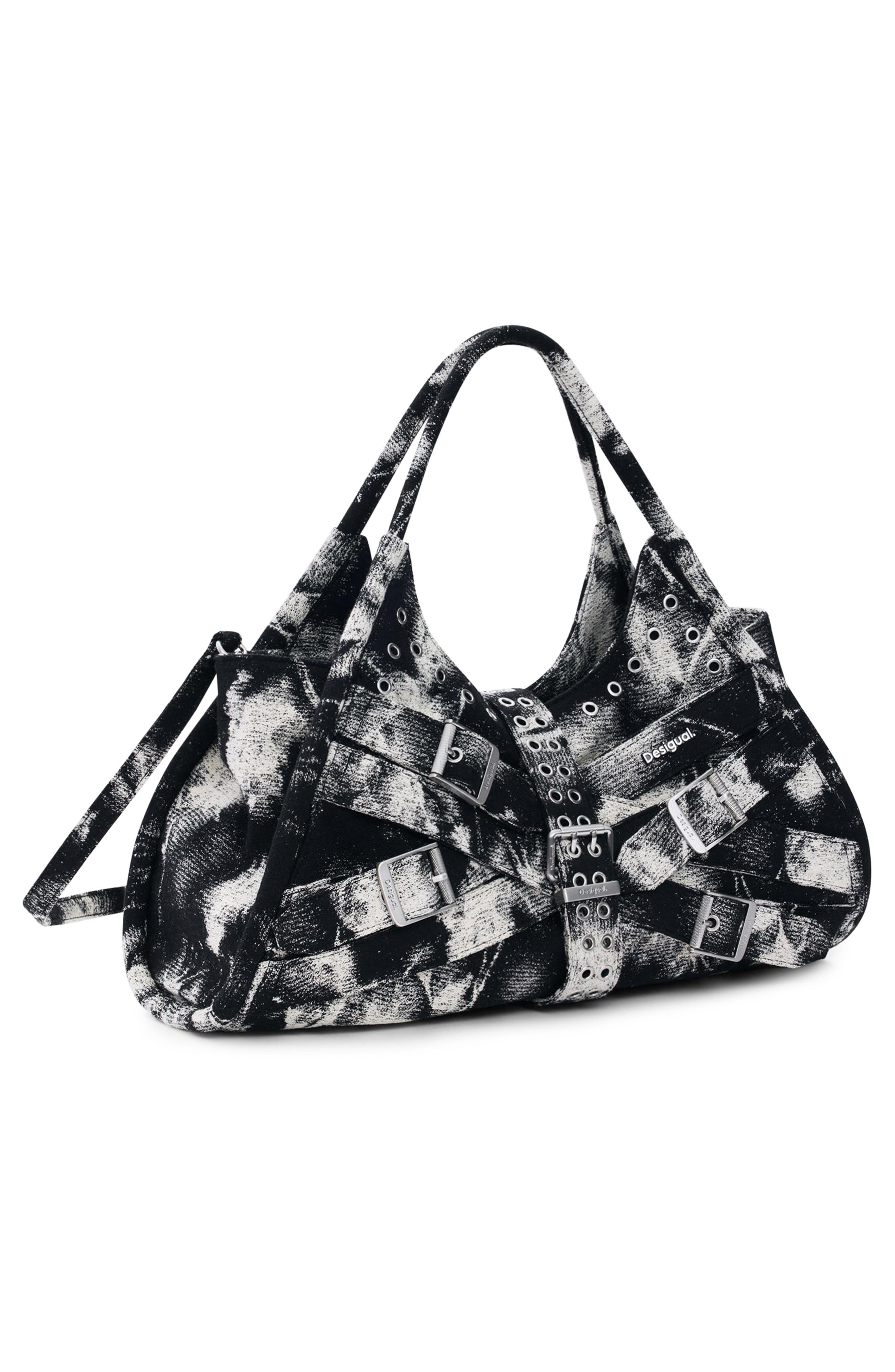 Desigual Buckle Strap Denim Satchel, Alternate, color, Multi