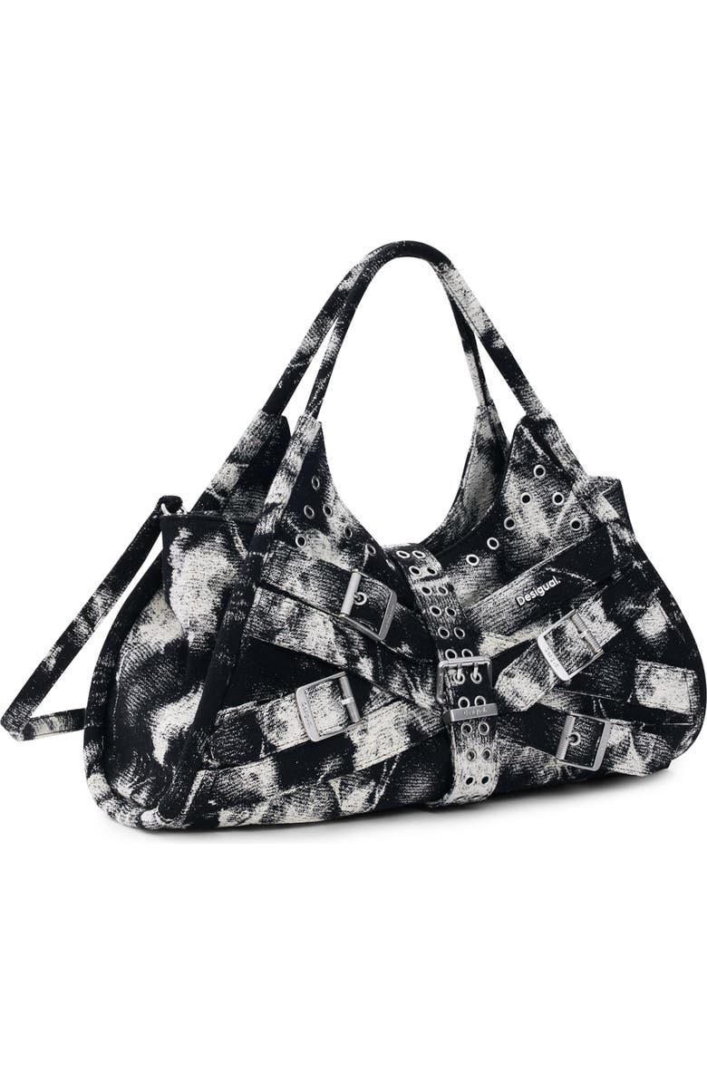 Desigual Buckle Strap Denim Satchel, Alternate, color, Multi