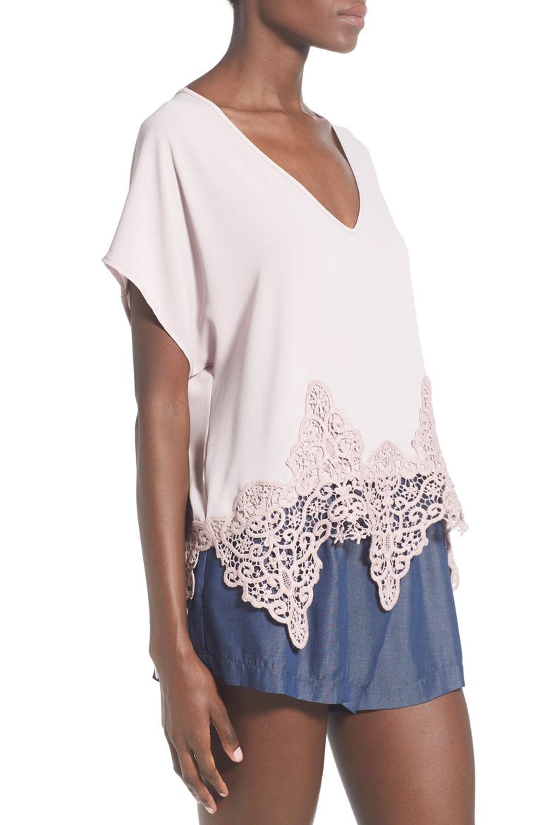 ASTR Crochet Hem Tee, Alternate, color, LILAC/ GREY