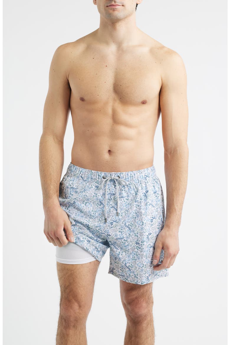 Floral Stretch Volley Swim Trunks, Alternate, color, BLUE