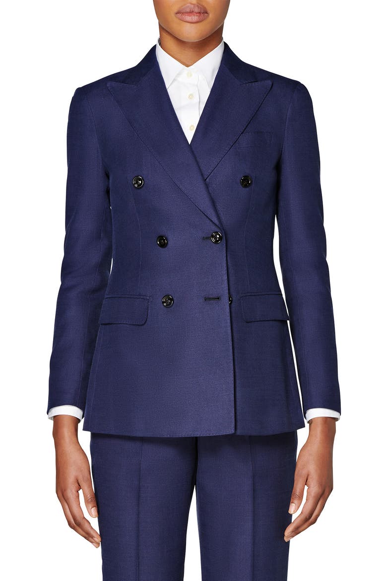 Cameron Double Breasted Silk & Cotton Jacket, Main, color, NAVY