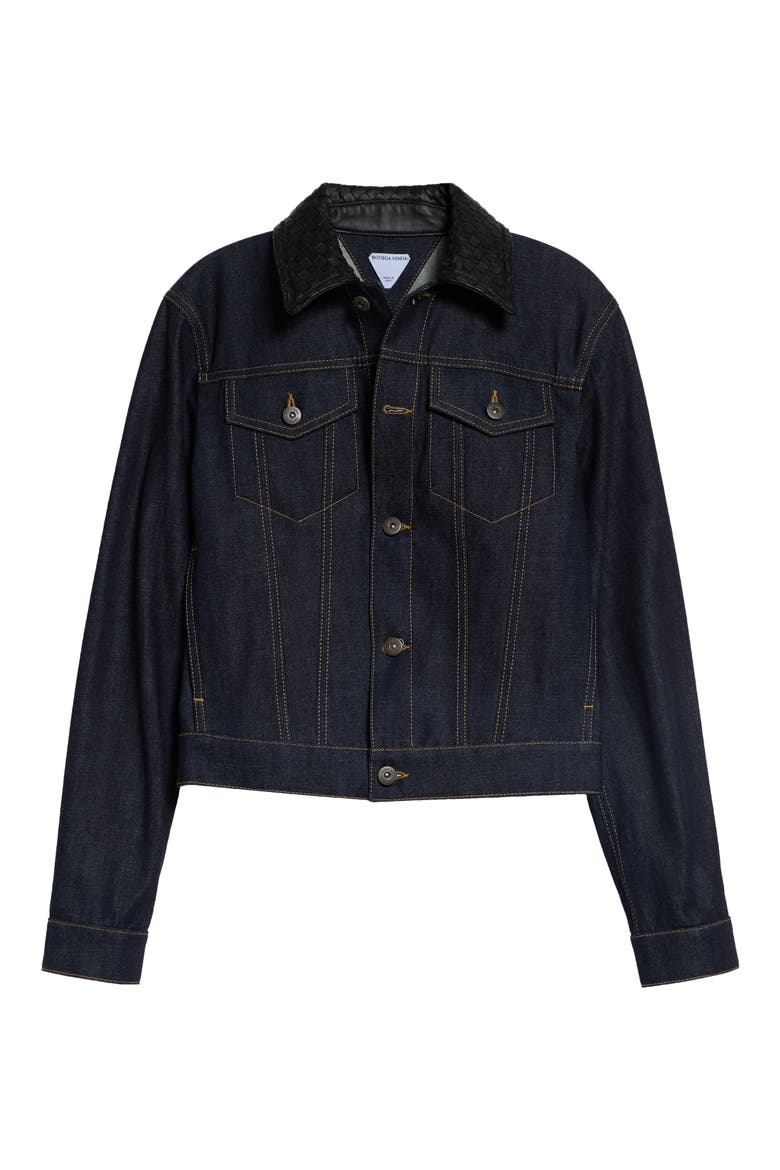 Intrecciato Collar Denim Jacket, Main, color, 4245 INDIGO