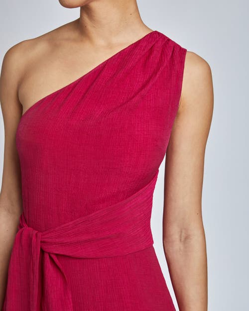 Santorelli Regana One-shoulder Faux Wrap Dress In Red