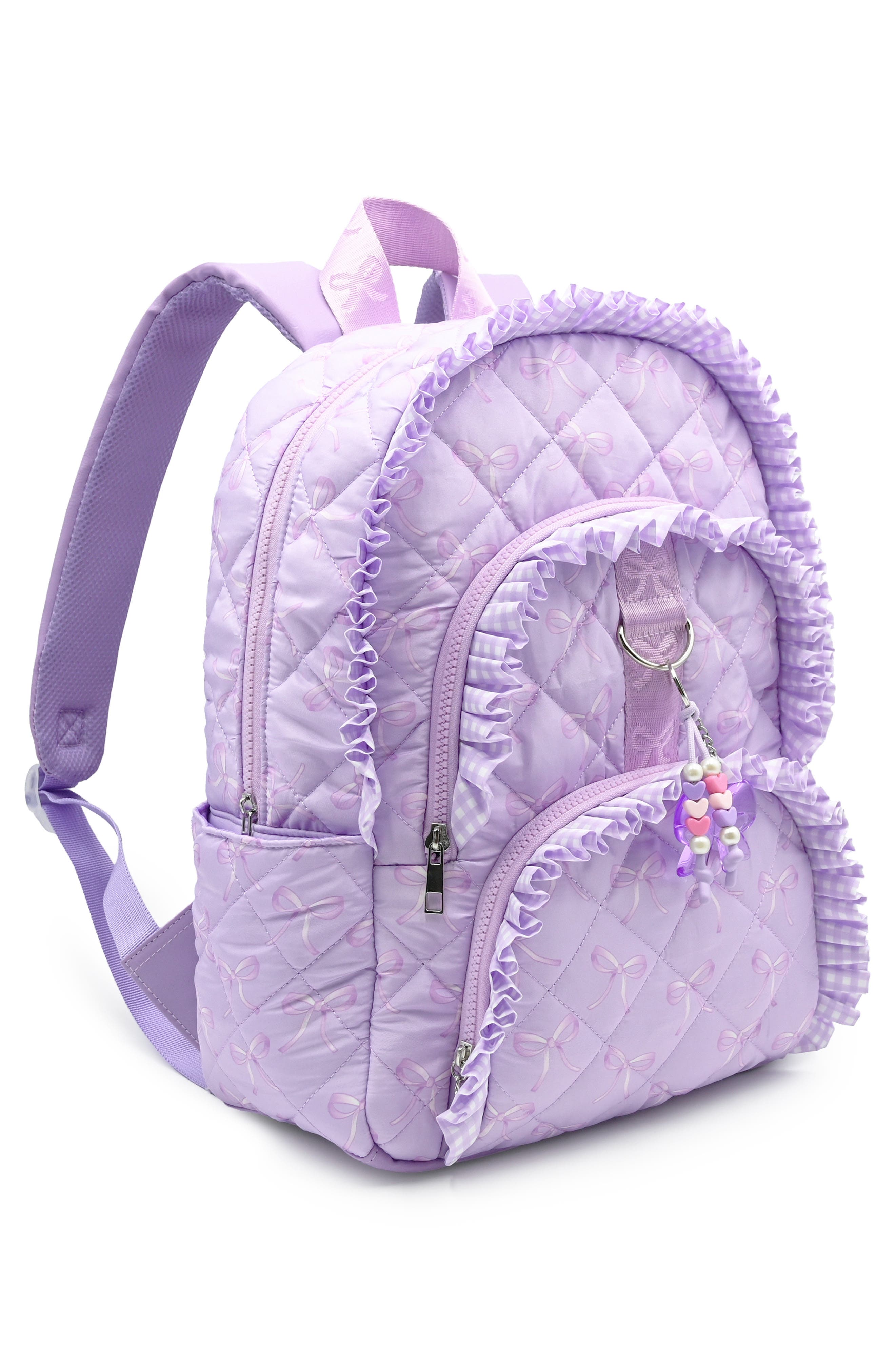 Kids' Bow Quilted Ruffle Large Backpack, Alternate, color, LAVENDER