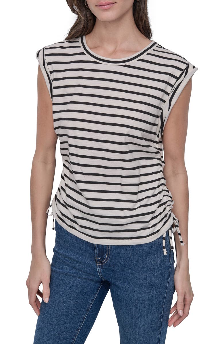 DKNY Jeans Ruched Knit Top, Main, color, Ivory/ Blac