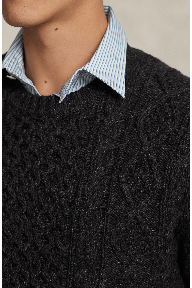 Cotton Fisherman Sweater, Alternate, color, CHARCOAL MARL