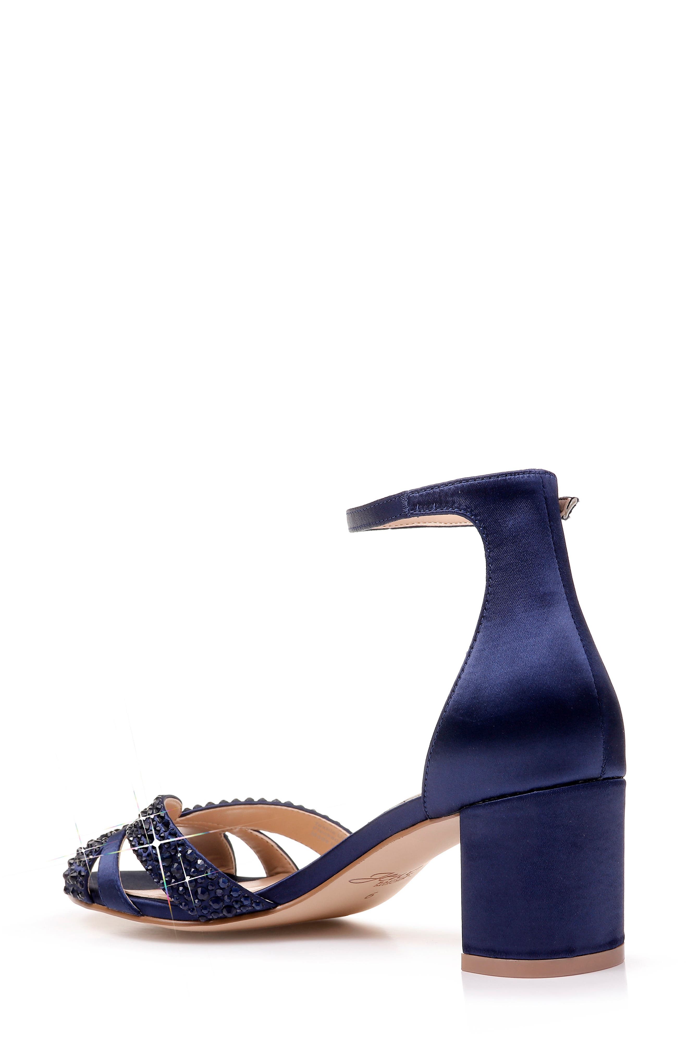 Sequoia Crystal Embellished Ankle Strap Sandal, Alternate, color, NAVY SATIN