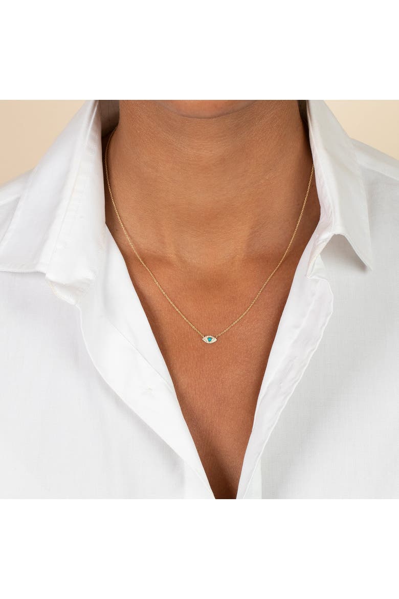 Diamond Pave X Turquoise Evil Eye Necklace 14K, Alternate, color, Turquoise