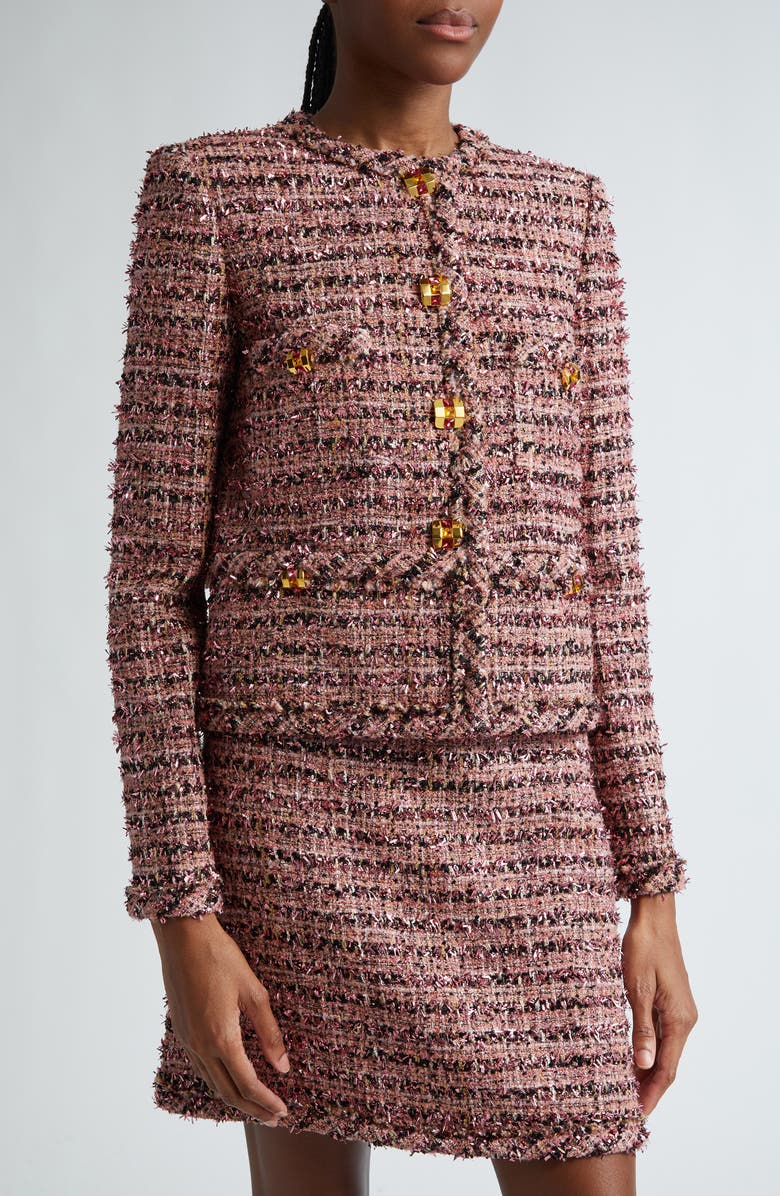 ST. JOHN Metallic Eyelash Tweed Jacket, Alternate, color, Nppm Napa Pink Multi