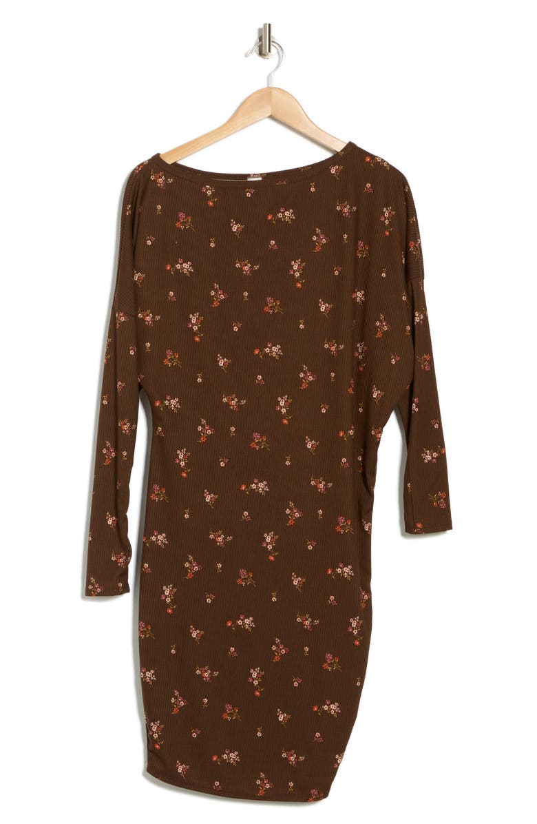 GO COUTURE Long Sleeve Sheath Dress, Alternate, color, Brown Floral Rib Print