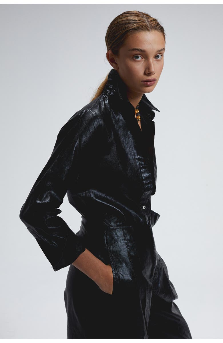 LANHTROPY San Marino Metallic Linen Top, Alternate, color, Black