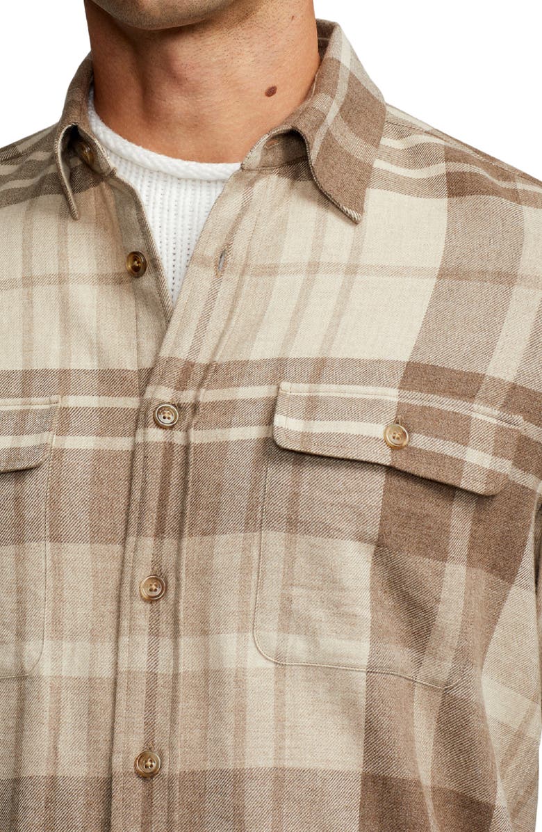 Ralph Lauren Purple Label Cooper Plaid Wool, Silk & Cashmere Button-Up Shirt, Alternate, color,