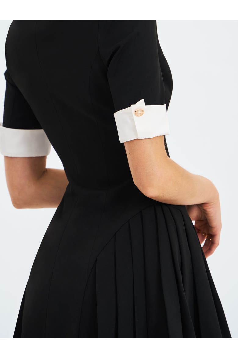 Ilitha Woven Crepe Pleated A-Line Mini Dress, Alternate, color, Black