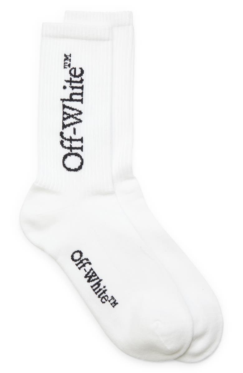 Off-White Bookish Logo Mid Calf Socks, Main, color, 