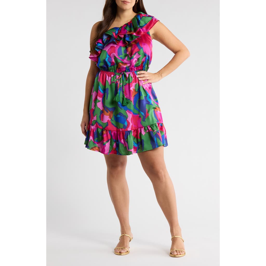 Sugarlips Evolet Floral Print One-shoulder Minidress In Pink