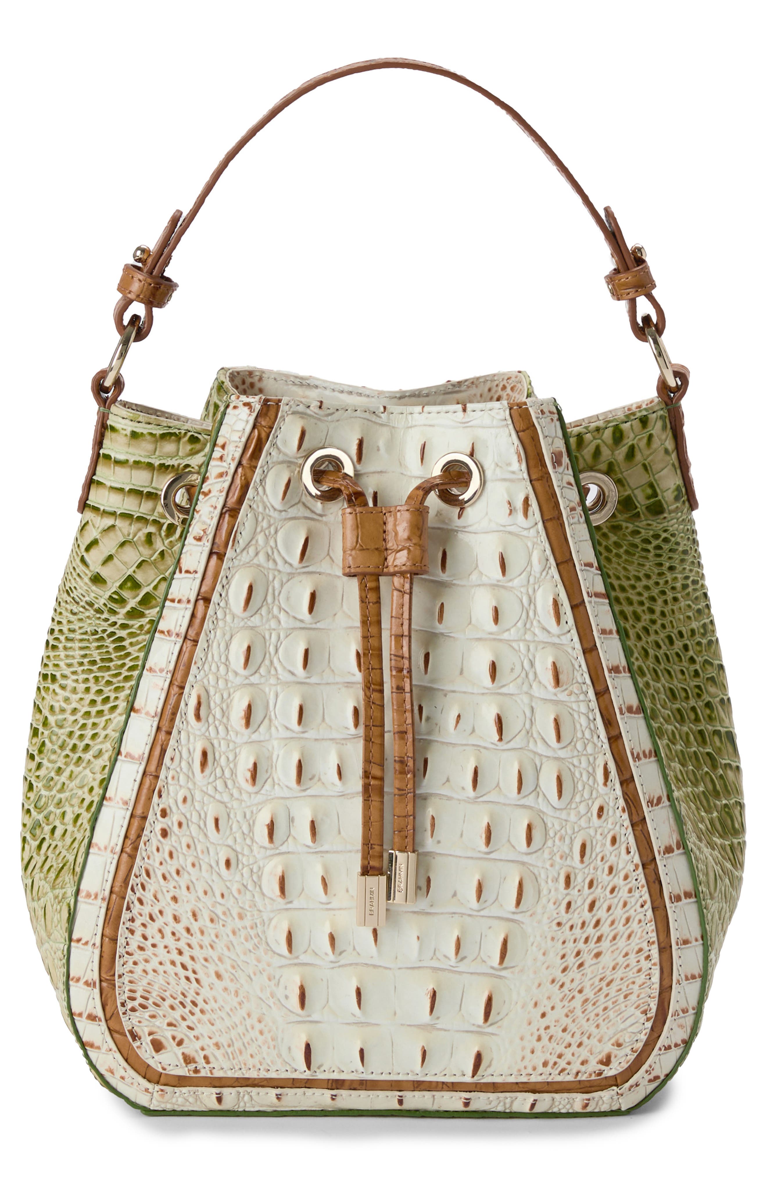 Brahmin Melinda Colorblocked Croc Embossed Leather Bucket Bag, Main, color, 