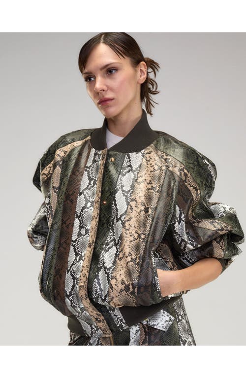 Cynthia Rowley Snake-embossed Vegan Leather Bomber Jacket In Multi