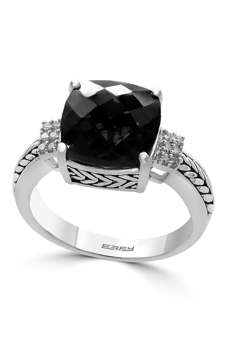 Sterling Silver Onyx & Diamond Accent Ring - 0.06 ctw, Alternate, color, BLACK