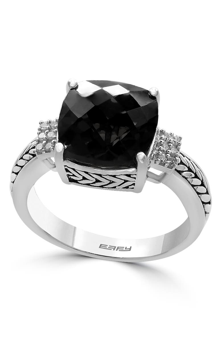 EFFY Sterling Silver Onyx & Diamond Accent Ring - 0.06 ctw, Alternate, color, Black