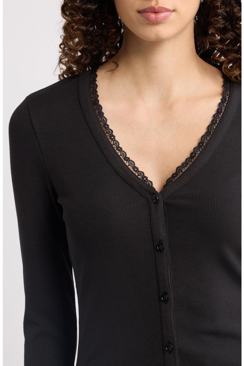 Rib Trim Cardigan, Alternate, color, BLACK