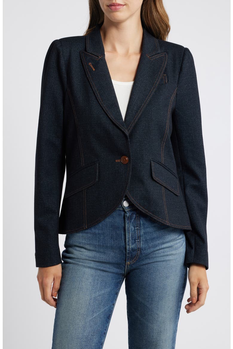 LS PUFF SHOULDER BLAZER, Alternate, color, DARK INDIGO