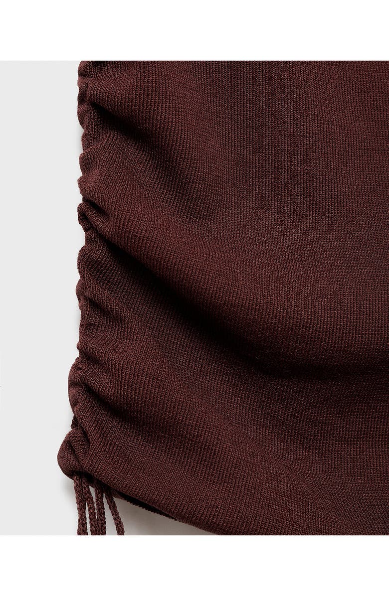 MANGO Ruched Cowl Neck Sleeveless Knit Top, Alternate, color, Brown