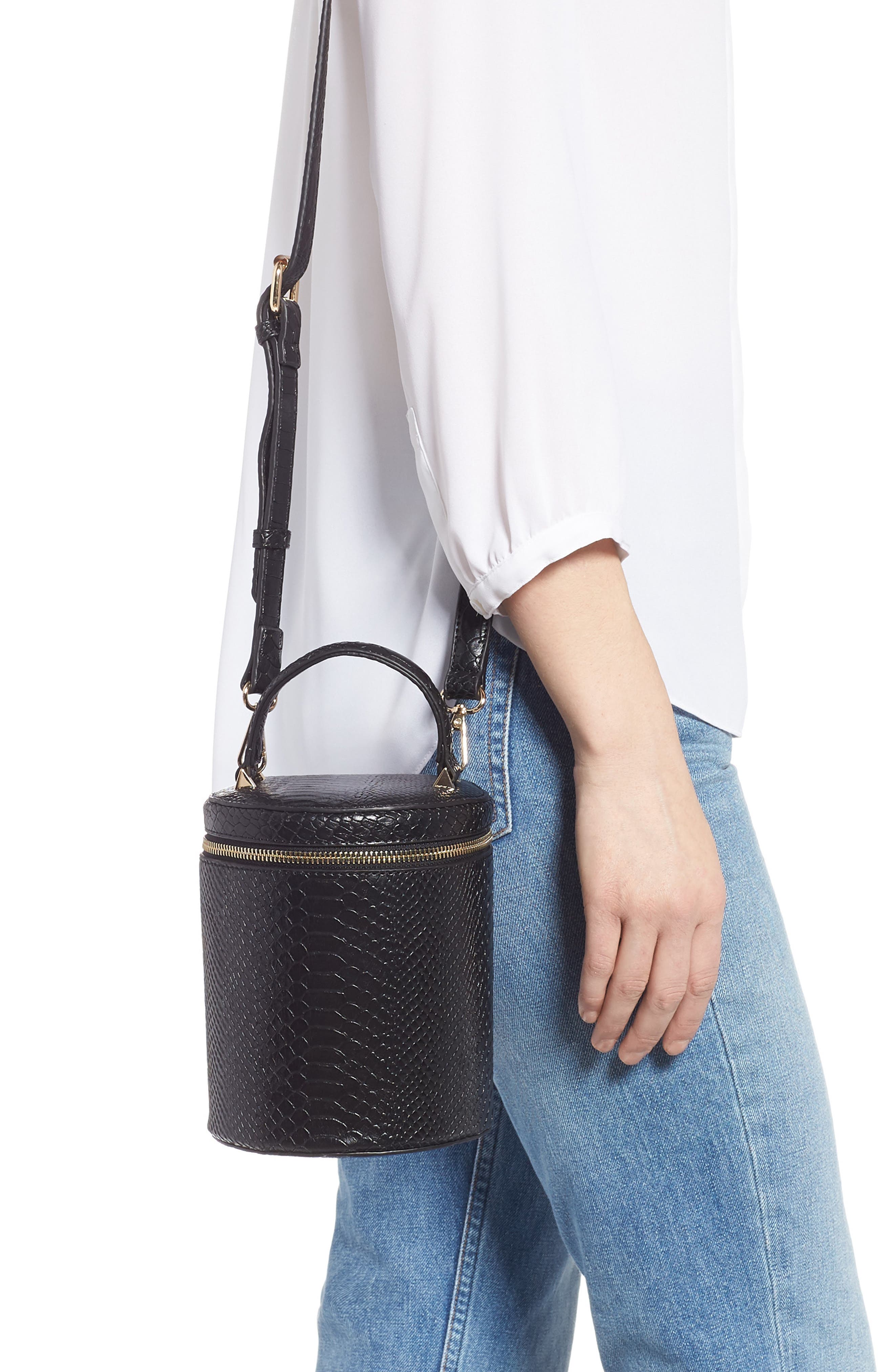 Jules Kae Marion Snake Embossed Bucket Bag, Alternate, color, 