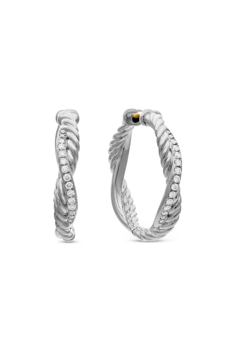 Petite Infinity Hoop Earrings in Sterling Silver with Pavé Diamonds, Main, color, STERLING SILVER