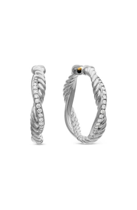 Petite Infinity Hoop Earrings in Sterling Silver with Pavé Diamonds