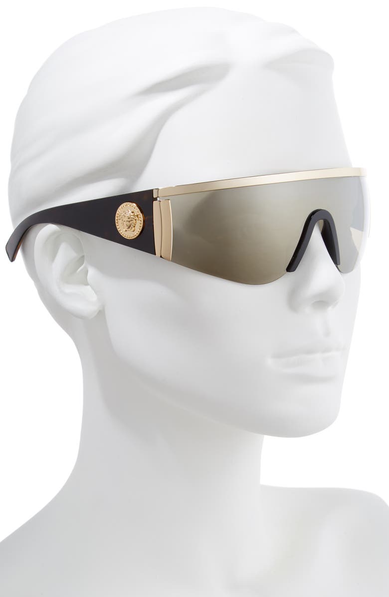 Versace Tribute 147mm Shield Sunglasses, Alternate, color, Gold Mirror