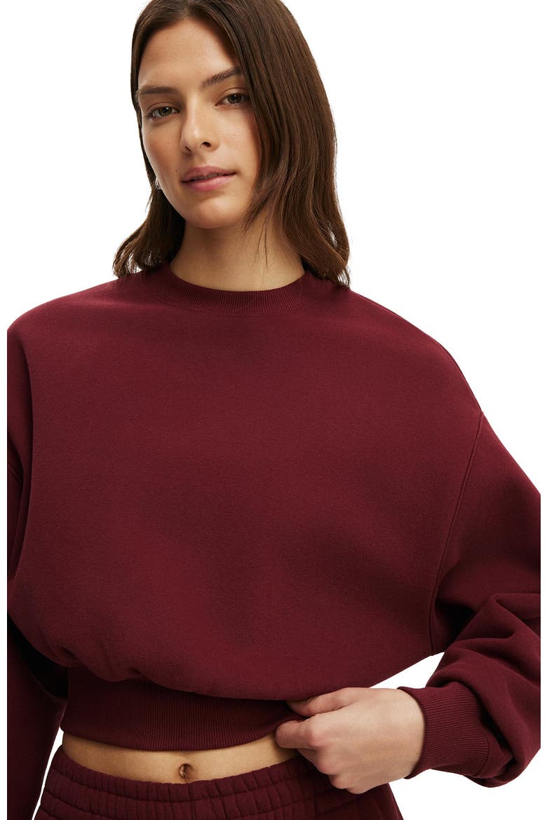 Women's Active Plush Cropped Crew, Alternate, color, Gingerberry