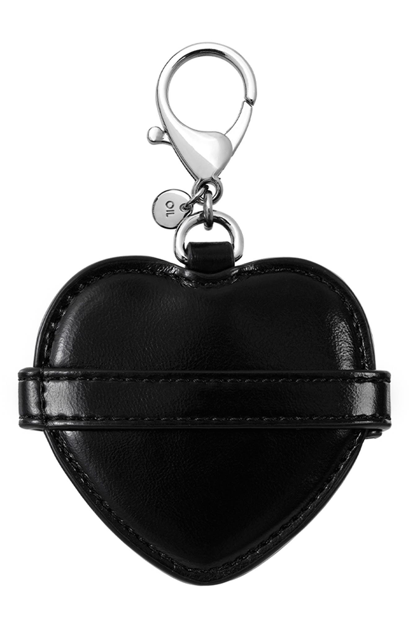 Stand Oil Belted Heart Mirror Faux Leather Key Ring Bag Charm, Alternate, color, Black