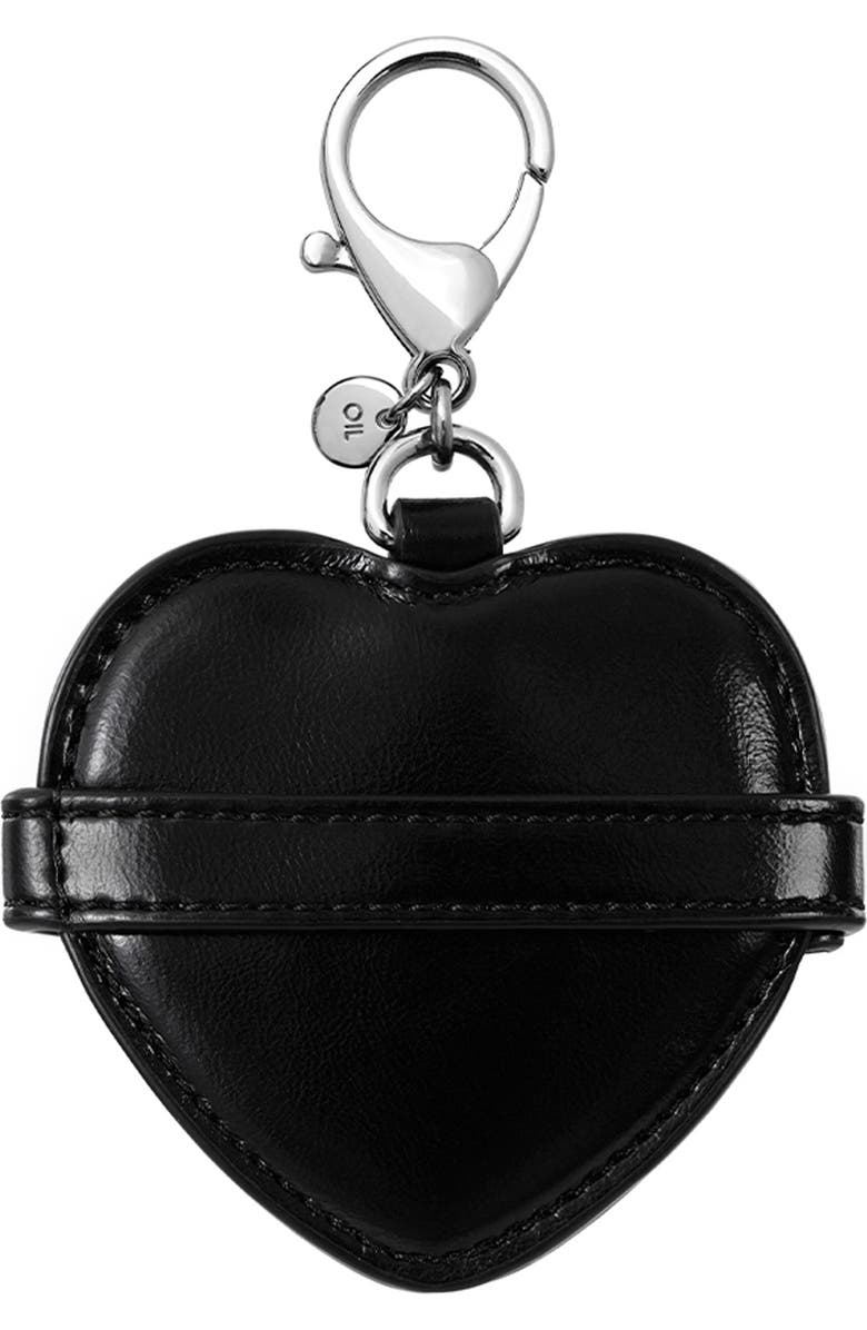 Stand Oil Belted Heart Mirror Faux Leather Key Ring Bag Charm, Alternate, color, Black