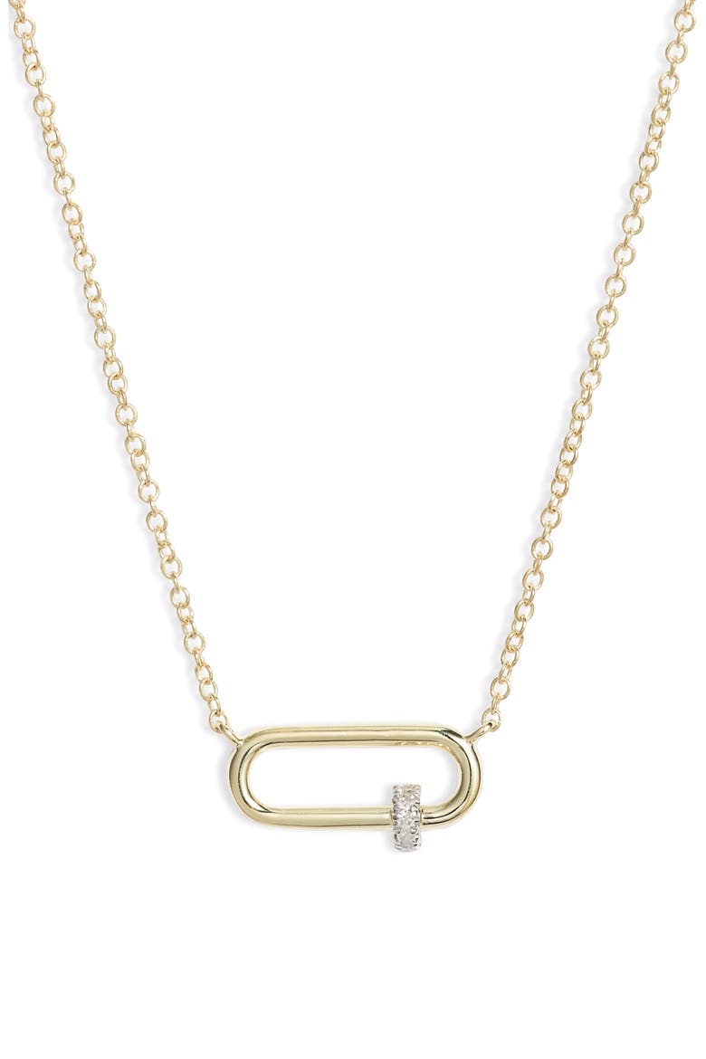 Diamond Lock Necklace, Main, color, YELLOW GOLD