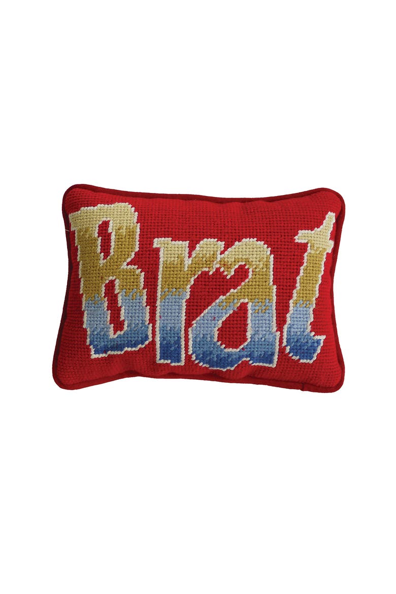 Ombre "Brat" Needlepoint Mini Accent Pillow, 6.5" x 9", Main, color, Red