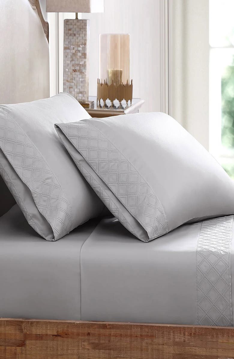 Pure Parima 500 Thread Count Egyptian Cotton Sateen Embroidered Hira Sheet Set, Main, color,