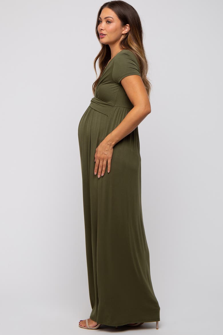 Navy Draped Maternity/Nursing Maxi Dress, Alternate, color, Forest Green