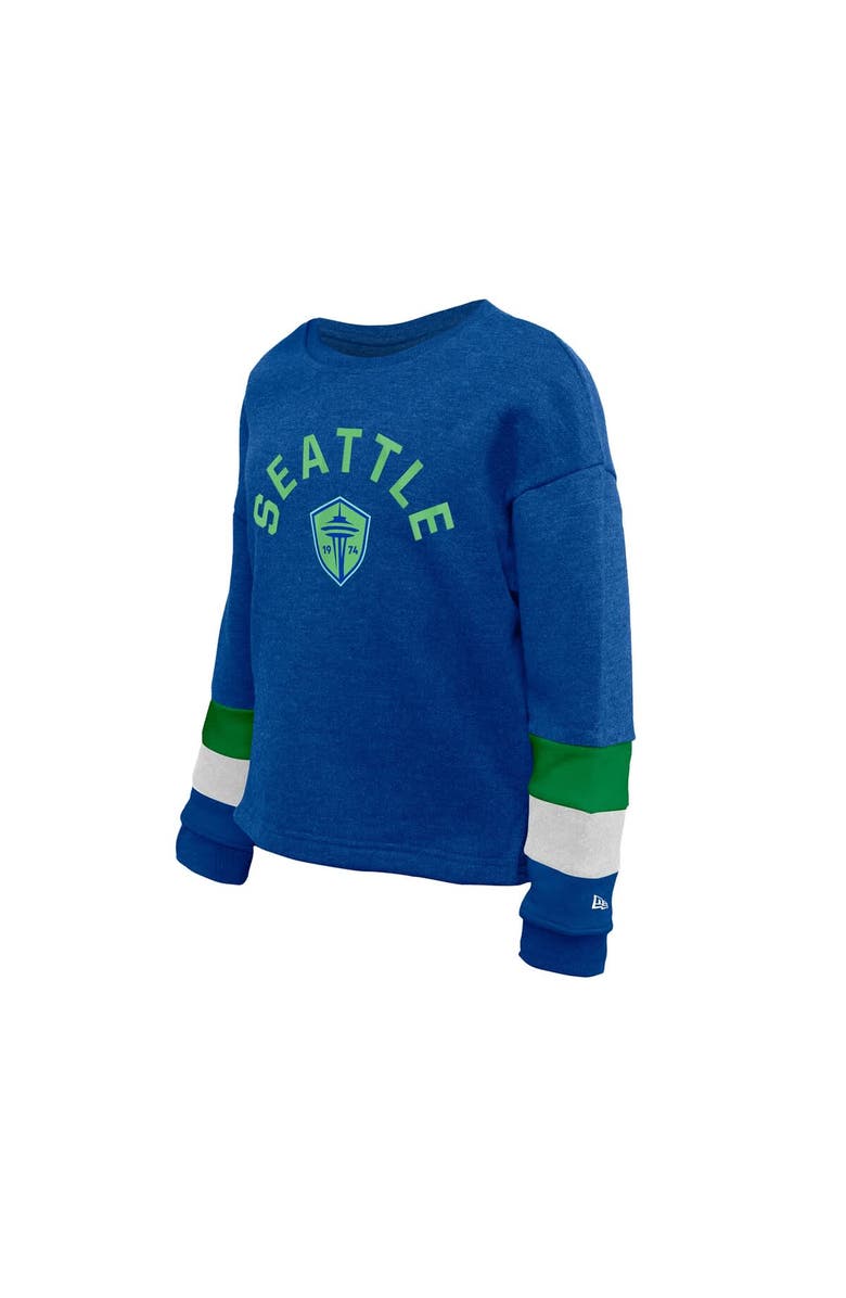 5TH AND OCEAN BY NEW ERA Youth Girls 5th & Ocean by New Era  Blue Seattle Sounders FC High-Low Crewneck Sweatshirt, Alternate, color, 