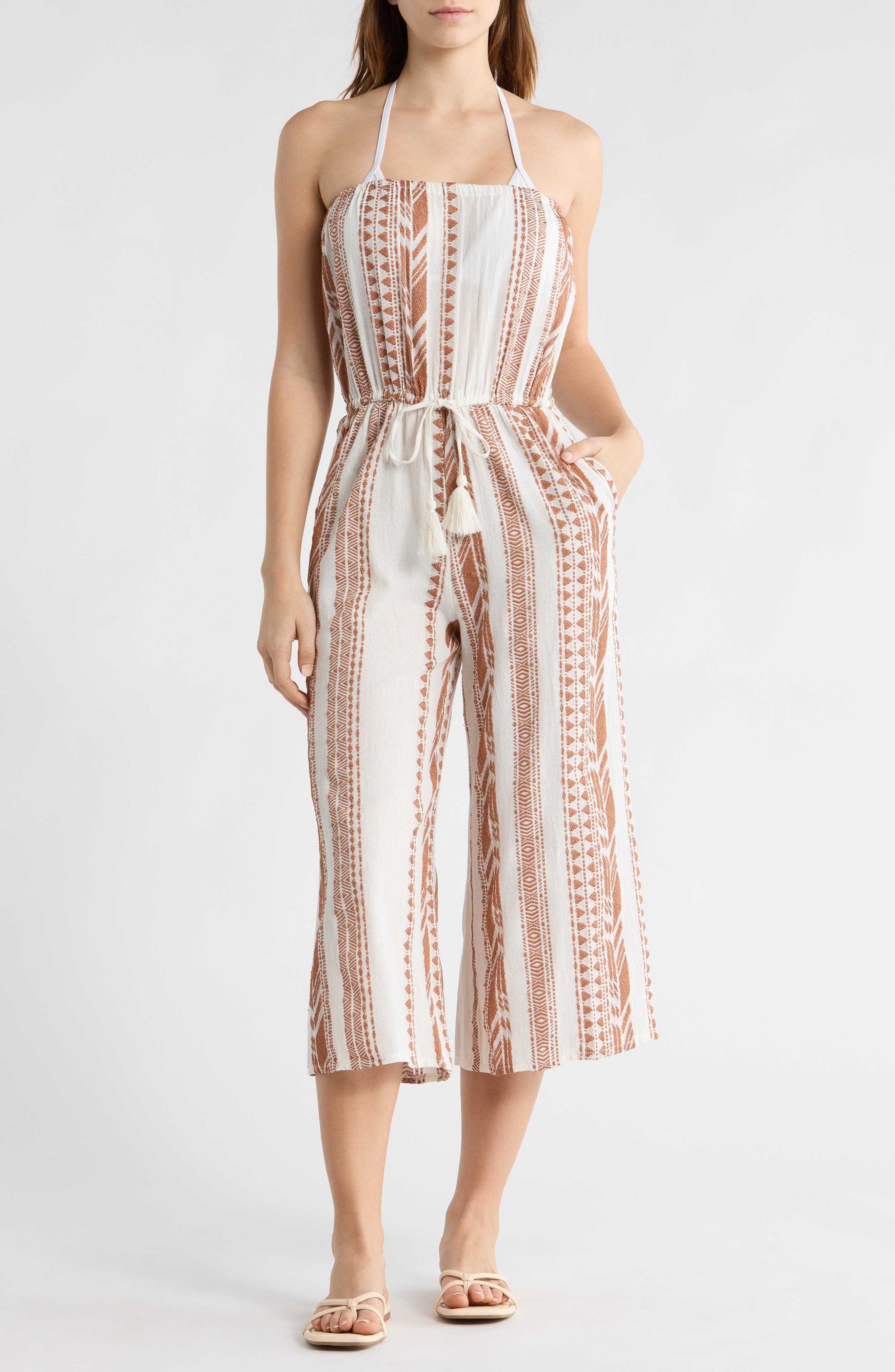Elan Embroidered Strapless Cover-Up Jumpsuit