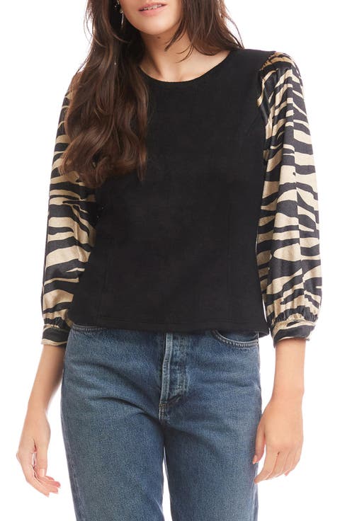 Lory Print Sleeve Velvet Top